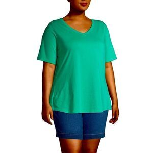 NWT Jones & Co Green Cotton Sz 1X Plus Size Short Sleeve V Neck Women’s T-Shirt